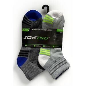 Zone Pro Men’s Half Cushion Ankle Socks 4 Pair Athletic Shoe Size 6-12 NEW